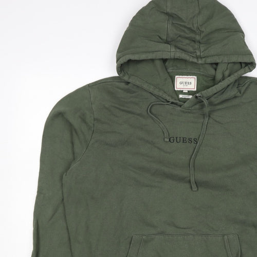 GUESS Men’s Green XL Regular Fit Pullover Logo Hoodie Fleece