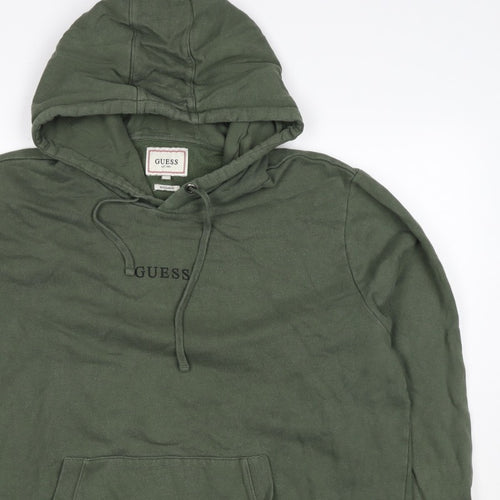 GUESS Men’s Green XL Regular Fit Pullover Logo Hoodie Fleece
