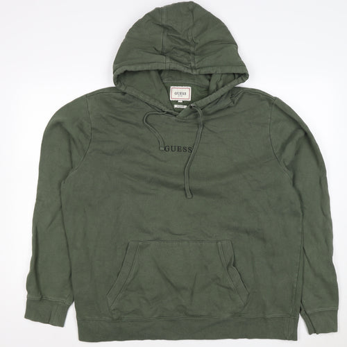 GUESS Men’s Green XL Regular Fit Pullover Logo Hoodie Fleece