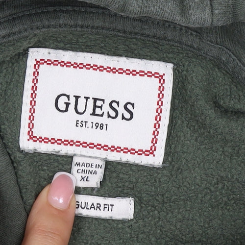 GUESS Men’s Green XL Regular Fit Pullover Logo Hoodie Fleece