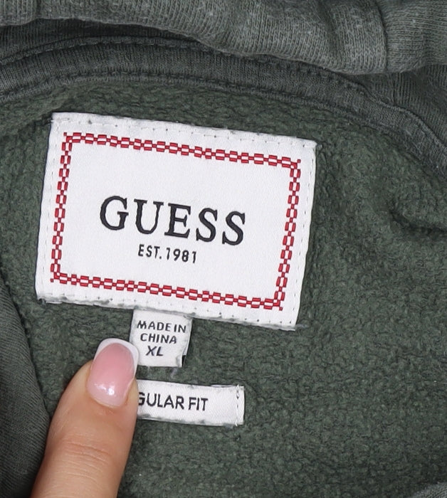 GUESS Men’s Green XL Regular Fit Pullover Logo Hoodie Fleece