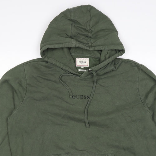 GUESS Men’s Green XL Regular Fit Pullover Logo Hoodie Fleece