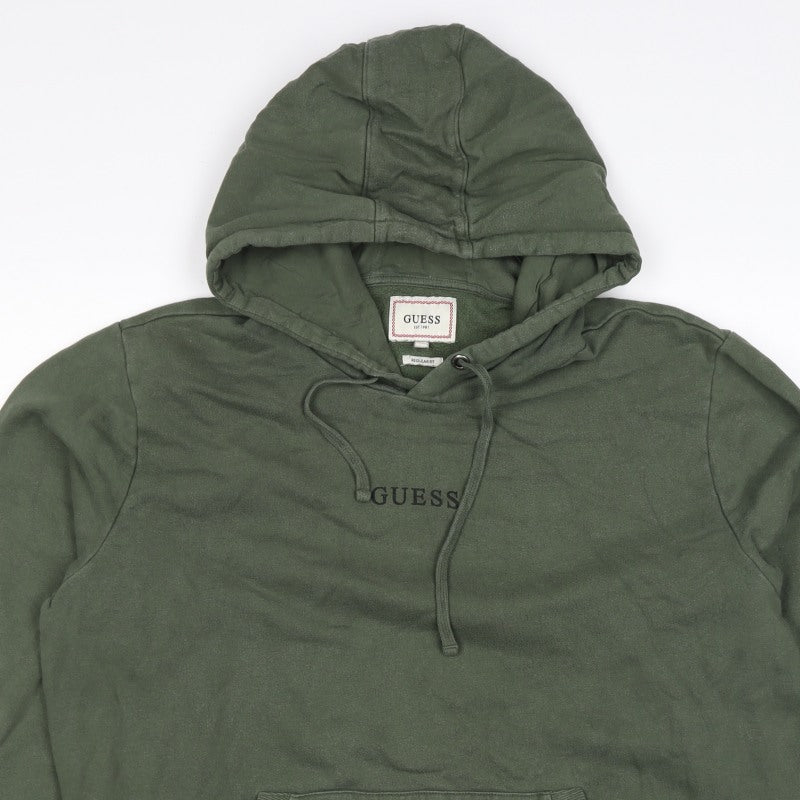 GUESS Men’s Green XL Regular Fit Pullover Logo Hoodie Fleece