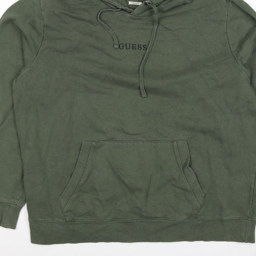 GUESS Men’s Green XL Regular Fit Pullover Logo Hoodie Fleece