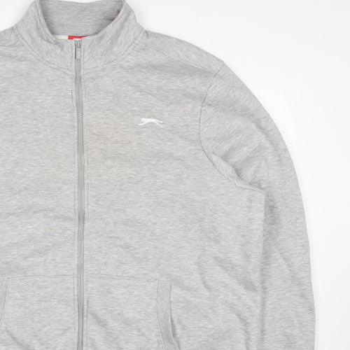 Slazenger Men's Grey 2XL Full Zip High Neck Logo Sweatshirt