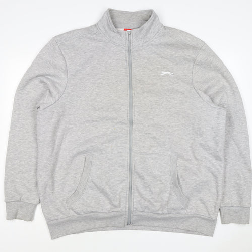 Slazenger Men's Grey 2XL Full Zip High Neck Logo Sweatshirt
