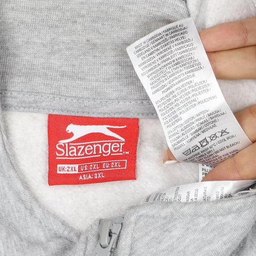 Slazenger Men's Grey 2XL Full Zip High Neck Logo Sweatshirt
