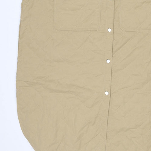 H&M Women Beige XL Long Quilted Padded Snap Jacket