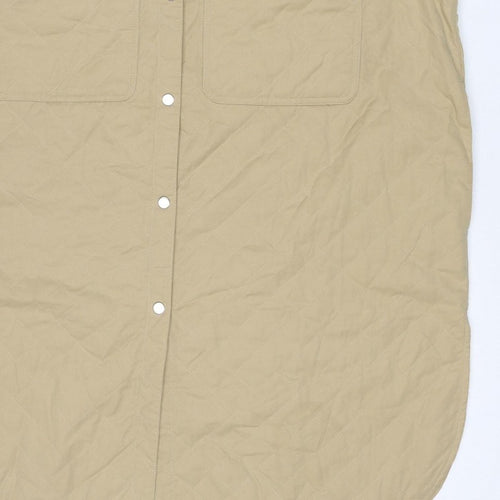 H&M Women Beige XL Long Quilted Padded Snap Jacket