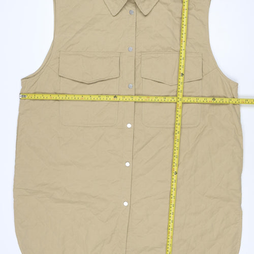 H&M Women Beige XL Long Quilted Padded Snap Jacket