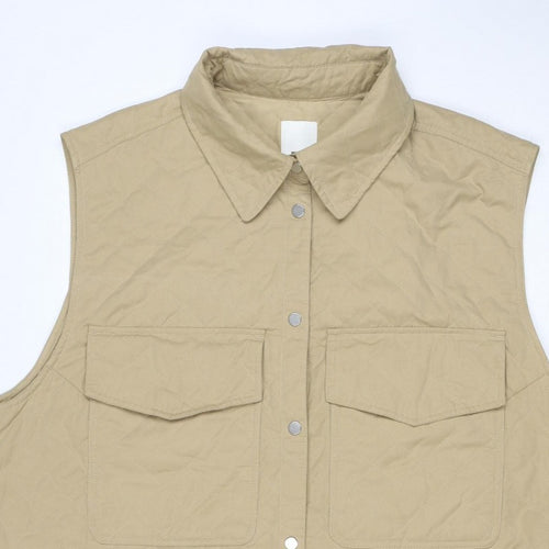 H&M Women Beige XL Long Quilted Padded Snap Jacket