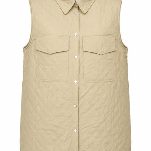 H&M Women Beige XL Long Quilted Padded Snap Jacket
