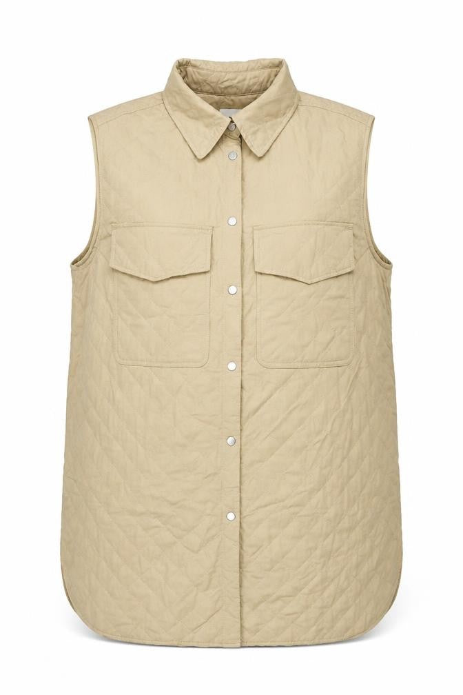H&M Women Beige XL Long Quilted Padded Snap Jacket