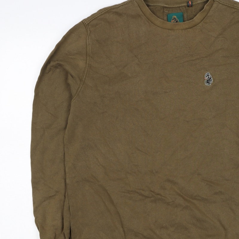 Luke Sport Men’s Brown L Crew Neck Cotton Logo Pullover Sweatshirt