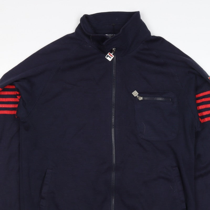 FILA White Line Men’s Blue M Full Zip Striped Wool Blend Sweatshirt
