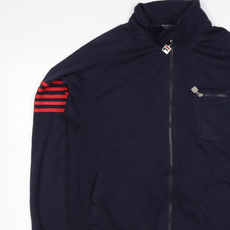 FILA White Line Men’s Blue M Full Zip Striped Wool Blend Sweatshirt