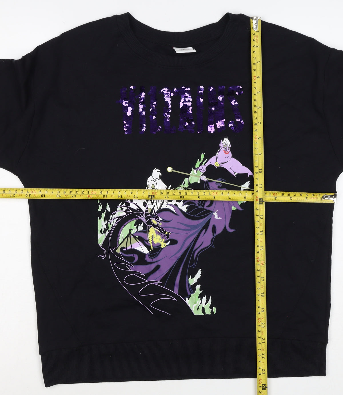 Brand and care label for Disney TU Women’s Black UK 12 Pullover Sweatshirt Sequin Villains