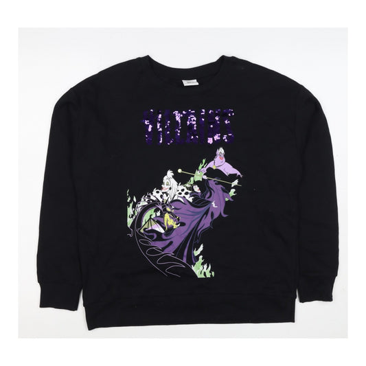 Front view of Disney TU Women’s Black UK 12 Pullover Sweatshirt Sequin Villains