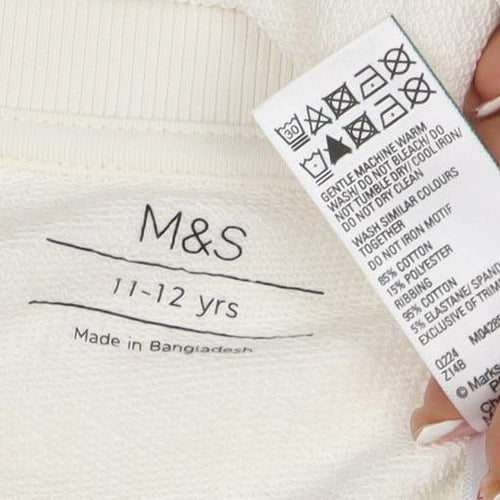 Marks and Spencer Girls Ivory Cat Graphic Rhinestone Pullover Sweatshirt 11-12