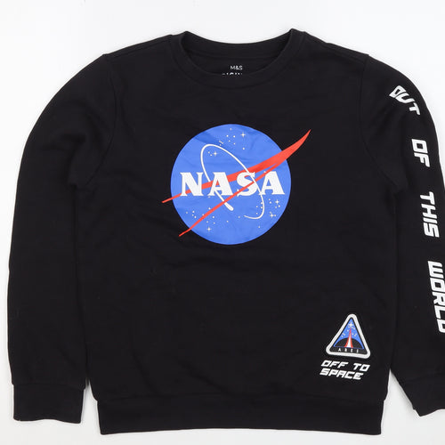 Marks and Spencer Boys Black NASA Graphic Pullover Sweatshirt 11-12 Years
