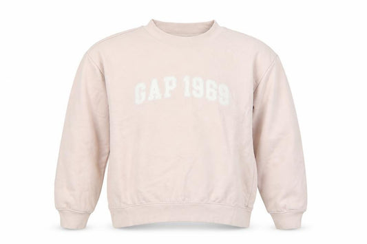 Front view of Gap Kids girls’ beige xl 12-13 years pullover logo sweatshirt