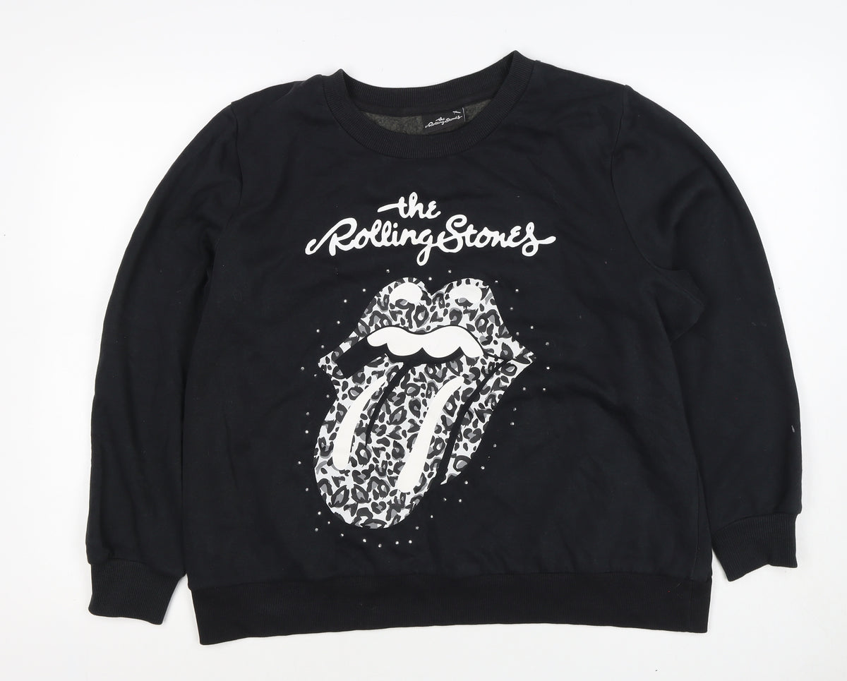 Back view of The Rolling Stones Women’s Black, size UK 16, Leopard Logo Sweatshirt