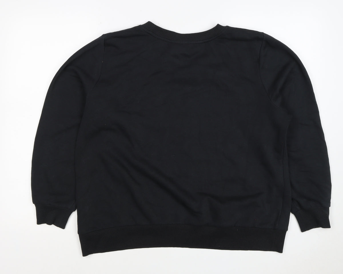 Close-up detail of The Rolling Stones Women’s Black, size UK 16, Leopard Logo Sweatshirt