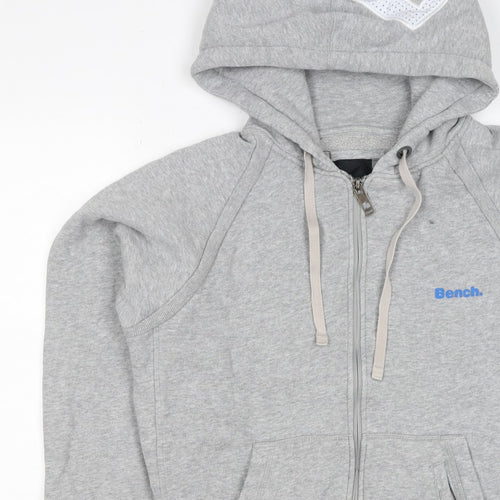 Bench Men's Grey Size S Full Zip Logo Hooded Fleece Hoodie
