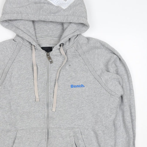 Bench Men's Grey Size S Full Zip Logo Hooded Fleece Hoodie