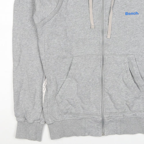 Bench Men's Grey Size S Full Zip Logo Hooded Fleece Hoodie