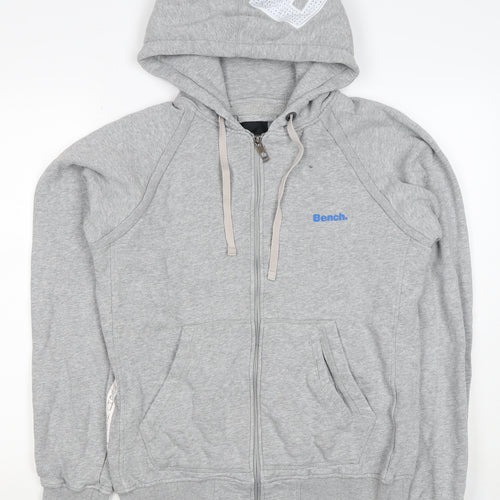 Bench Men's Grey Size S Full Zip Logo Hooded Fleece Hoodie