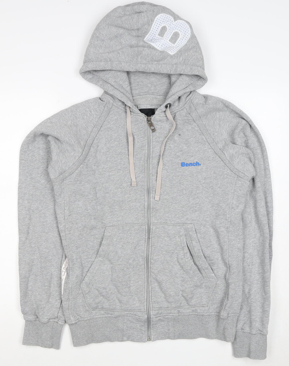 Bench Men's Grey Size S Full Zip Logo Hooded Fleece Hoodie