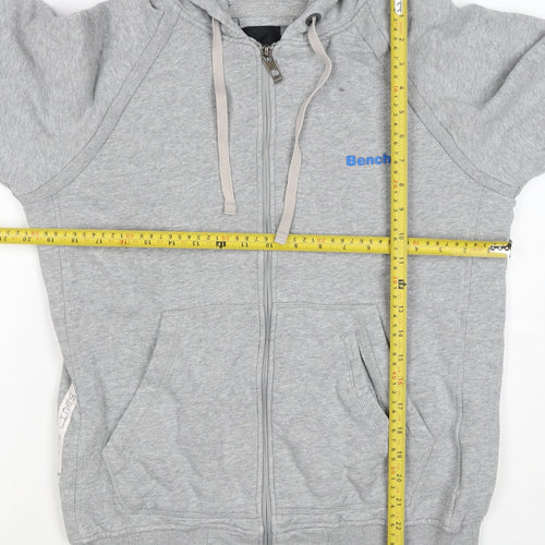 Bench Men's Grey Size S Full Zip Logo Hooded Fleece Hoodie