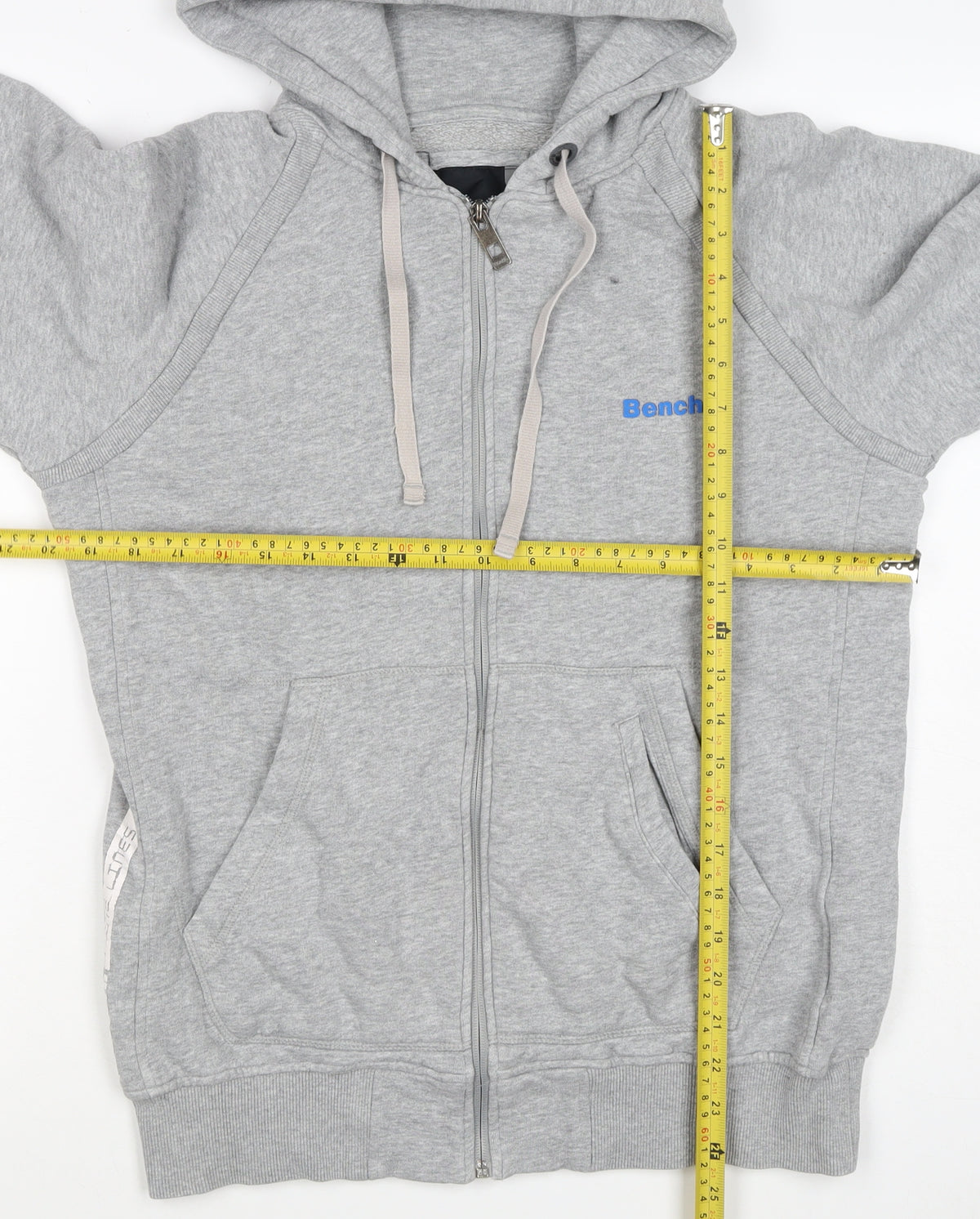 Bench Men's Grey Size S Full Zip Logo Hooded Fleece Hoodie