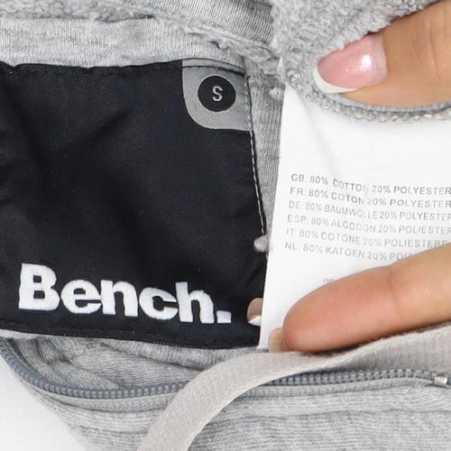 Bench Men's Grey Size S Full Zip Logo Hooded Fleece Hoodie