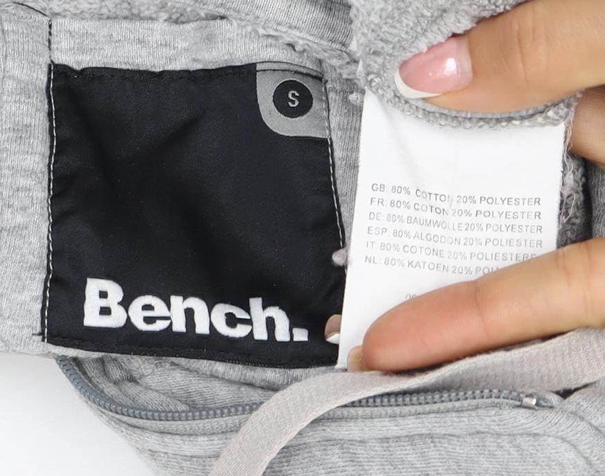Bench Men's Grey Size S Full Zip Logo Hooded Fleece Hoodie