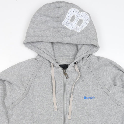 Bench Men's Grey Size S Full Zip Logo Hooded Fleece Hoodie