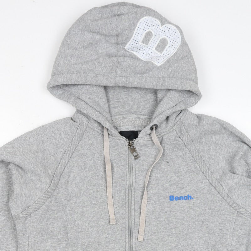 Bench Men's Grey Size S Full Zip Logo Hooded Fleece Hoodie