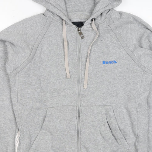 Bench Men's Grey Size S Full Zip Logo Hooded Fleece Hoodie