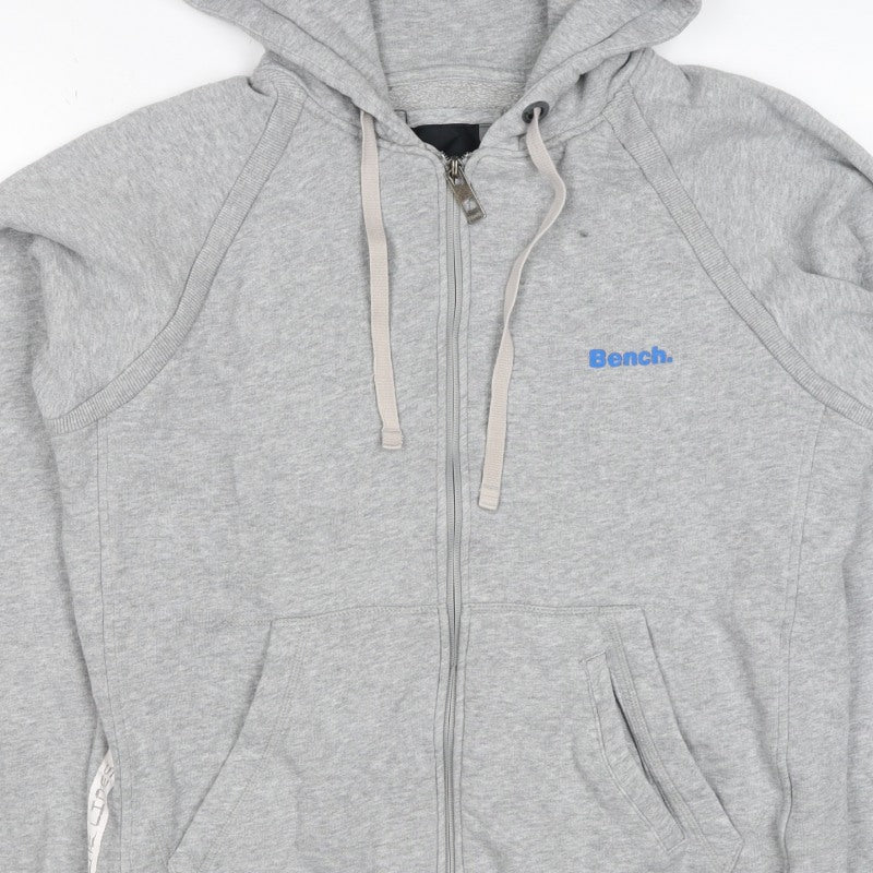 Bench Men's Grey Size S Full Zip Logo Hooded Fleece Hoodie