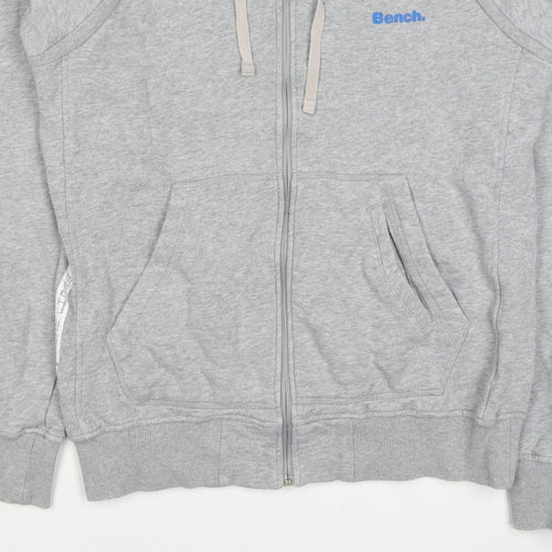 Bench Men's Grey Size S Full Zip Logo Hooded Fleece Hoodie