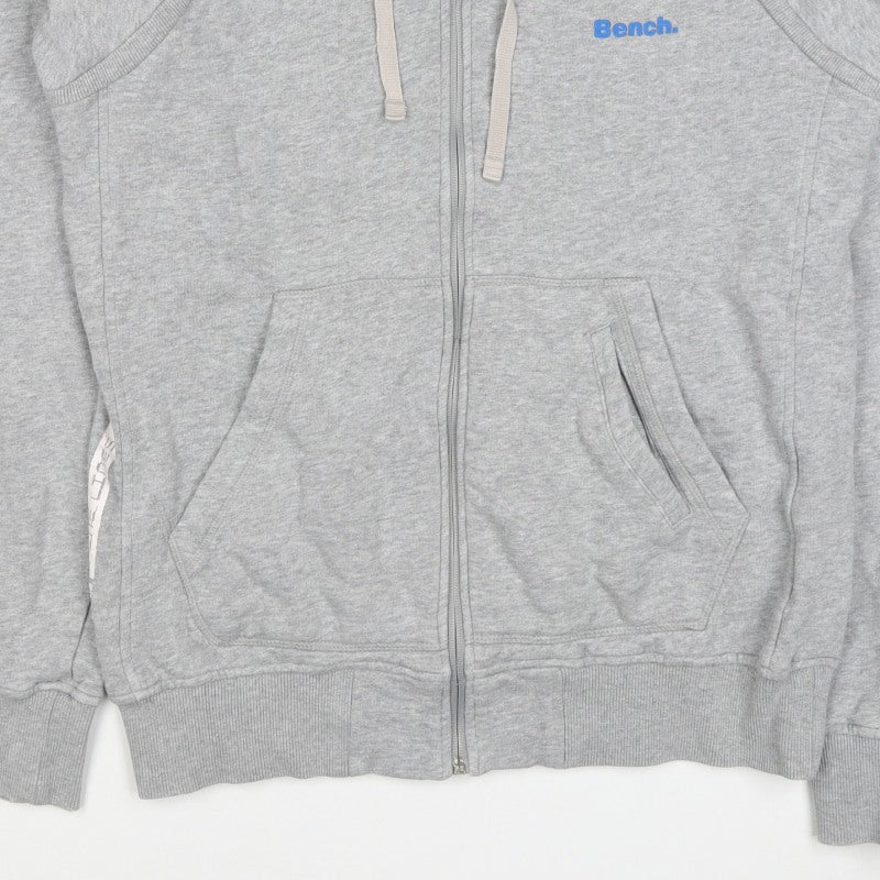 Bench Men's Grey Size S Full Zip Logo Hooded Fleece Hoodie