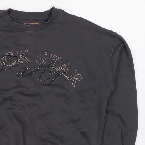F&F Girls Black 12-13 Years Rock Star Party Rhinestone Sweatshirt