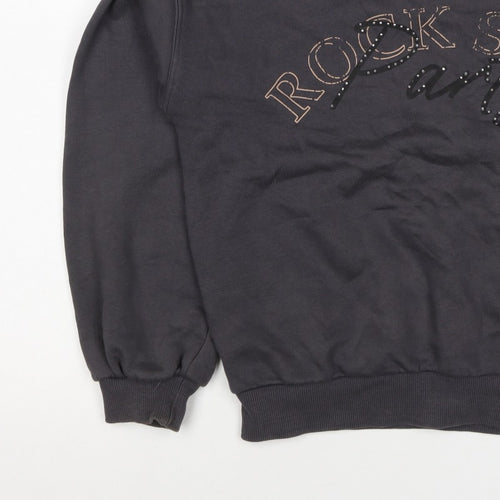 F&F Girls Black 12-13 Years Rock Star Party Rhinestone Sweatshirt