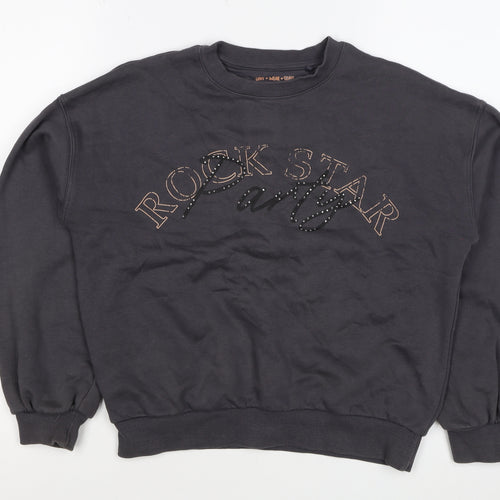 F&F Girls Black 12-13 Years Rock Star Party Rhinestone Sweatshirt