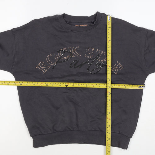 F&F Girls Black 12-13 Years Rock Star Party Rhinestone Sweatshirt