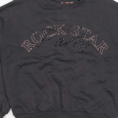 F&F Girls Black 12-13 Years Rock Star Party Rhinestone Sweatshirt