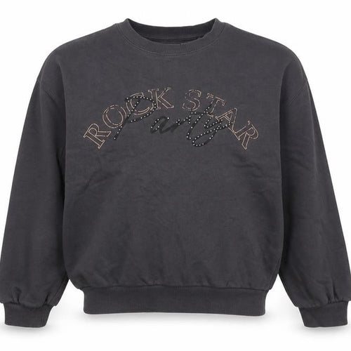F&F Girls Black 12-13 Years Rock Star Party Rhinestone Sweatshirt