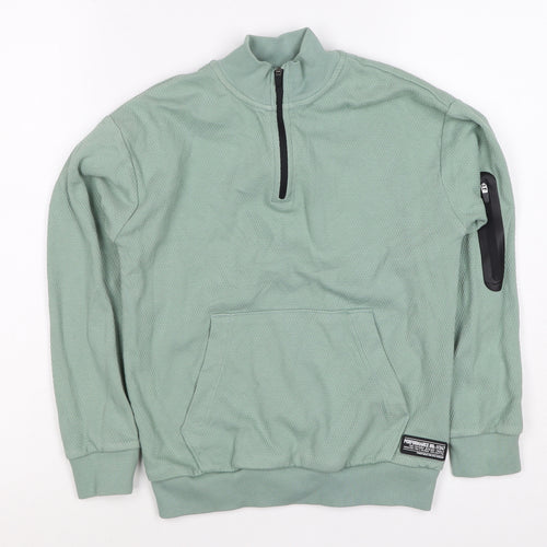 M&S Boys Green 7-8 Years Pullover 1/4 Zip Sweatshirt