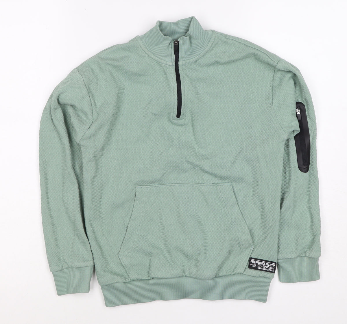 M&S Boys Green 7-8 Years Pullover 1/4 Zip Sweatshirt
